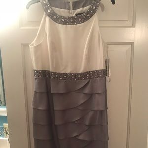 Silver and White Jeweled Knee Length Dress